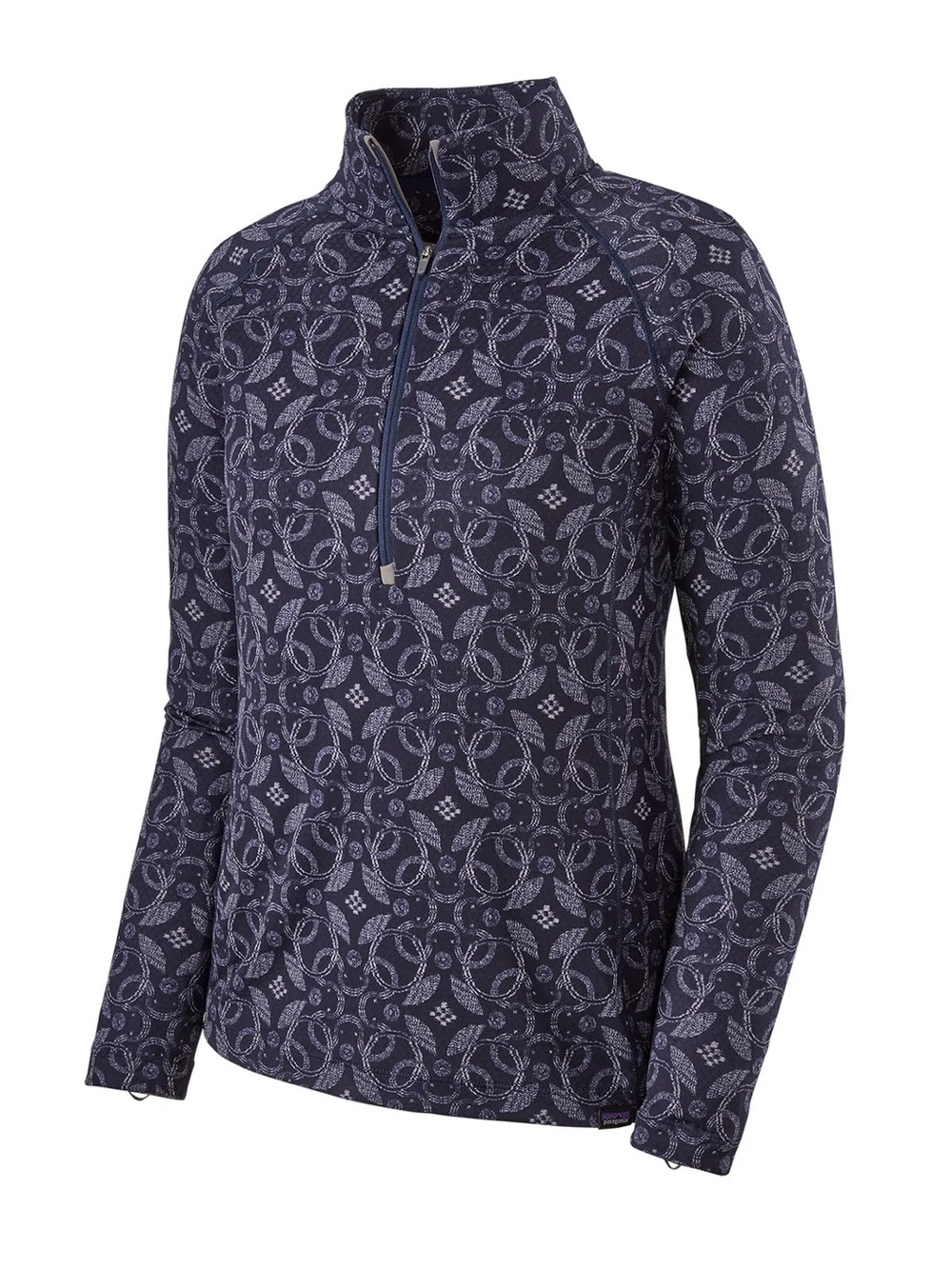 Patagonia Women Small Capilene 3 Midweight 1/2 Zip Navy Blue Print Baselayer